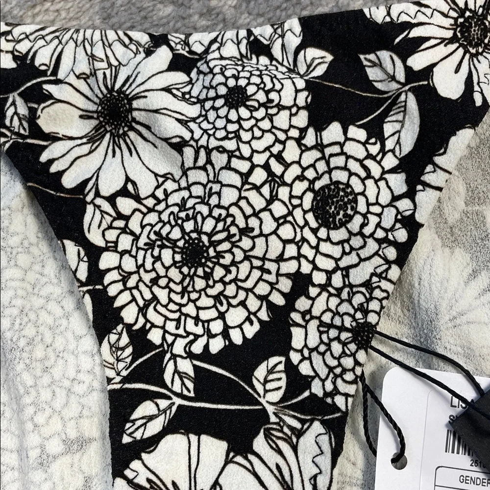 NWT Lisa Marie Fernandez Floral Cheeky Bikini Bottom Black White Side Tie Sz 3